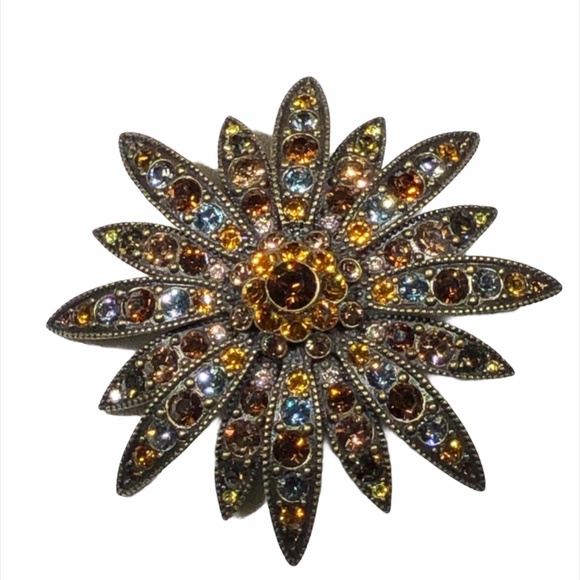 JOAN RIVERS LARGE AUTUMN COLORS SUNBURST BROOCH - Picture 9 of 15